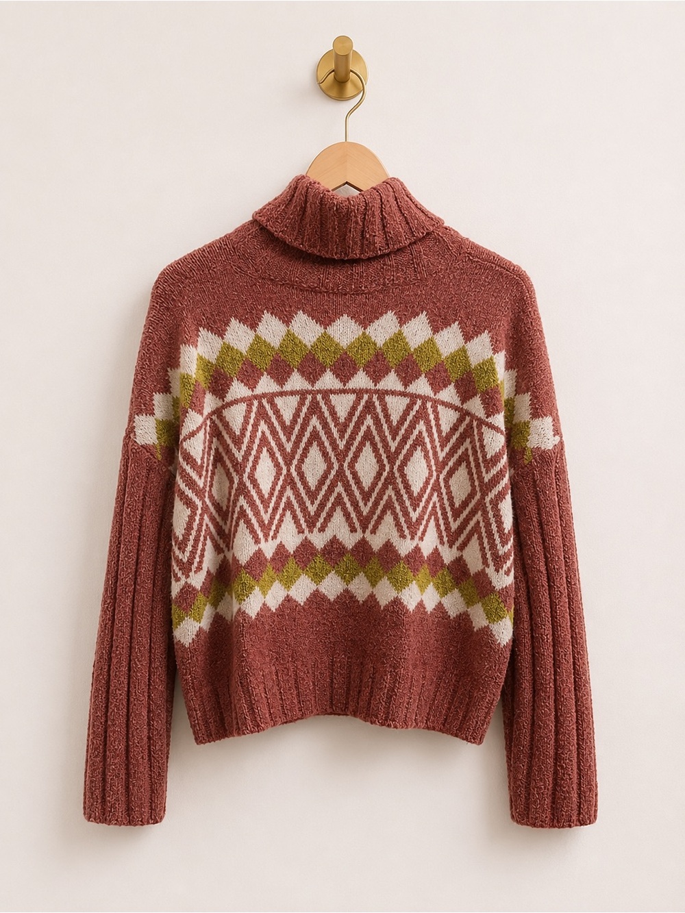 SO Fair Isle Turtleneck Sweater | Size Small | Dusty Rose